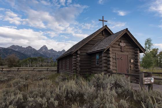 Chapel Open Sign Come in and Pray sign at the Chapel of the Transfiguration, Grand Teton National Park, Wyoming