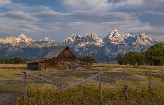 Barn Two one hour after sunrise Mormon row just outside Grand Teton National Park, Wyoming