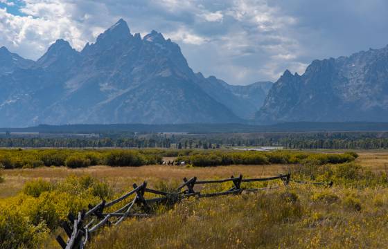 Buck and Rail Fence 2 Buck and Rail fence with Cascade Canyon in distance, Grand Teton National Park