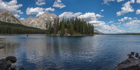 Leigh Lake Panorama Leigh Lake panorama with Boulder Isle in the center, Grand Teton National Park, Wyoming