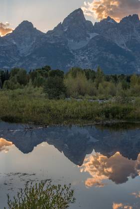 Last Light Cathedral Range Reflection at Schwabacher's Landing in Grand Teton National Park