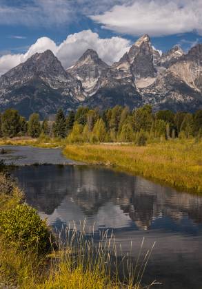 Middle Teton and Teton Glaciers The Middle Teton and glaciers reflection at Schwabacher's Landing in Grand Teton National Park