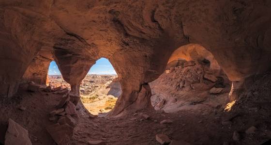 Four holes shown Colonnade Arch, also knowqn as Five Hole Arch, in Utah