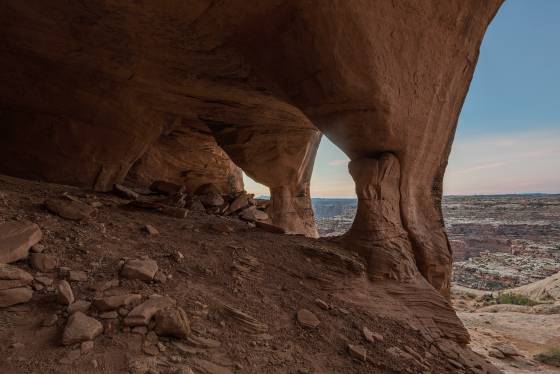 Reflected Light morning 2 Colonnade Arch, also knowqn as Five Hole Arch, in Utah