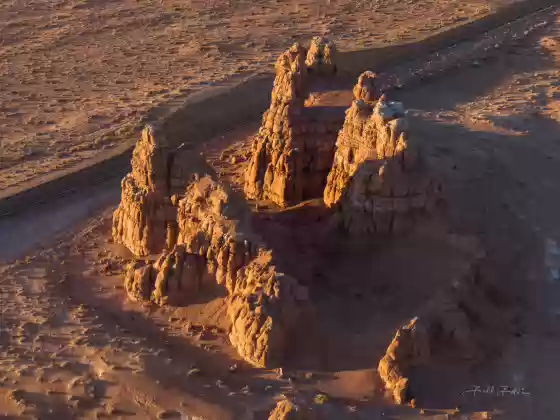 Aerial of Kathline Rock Kathline Rock near Hanksville Utah. Kathline is difficult to photograph because of the road next to it.