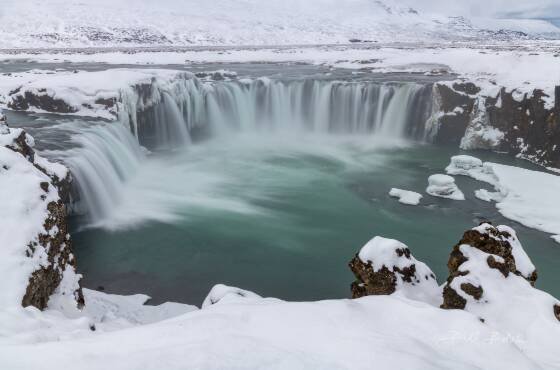 Godafoss in Winter 1 Godafoss in the winter. Godafoss is on the ring road in northeast Iceland.