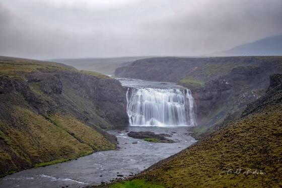 Thorufoss in Rain Thorufoss aka Þórufoss, a 54 foot high waterfall on the river Laxá í Kjósin the Capital Region of Iceland.