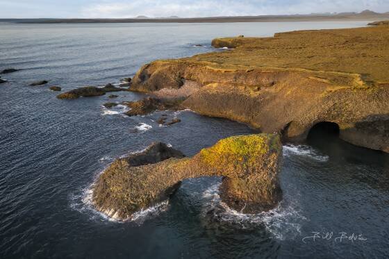 Gatastakkur Arch Aerial Aerial view of Gatastakkur Arch on Raudanes Cape, Iceland.