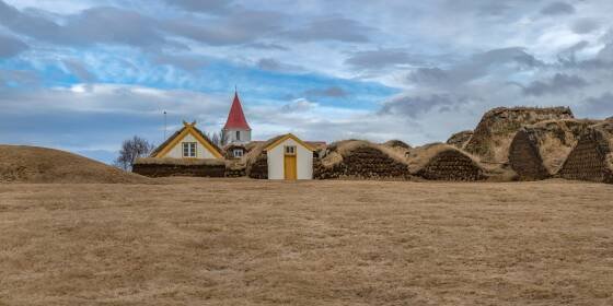 Glaumbaer Panorama 2 Glaumbaer Turf Houses in northwest Iceland.