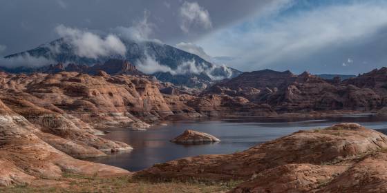 Navajo Mountain Panorama 2 Fog on Navajo Mountain as seen from Lake Powell