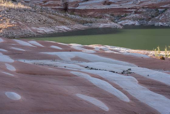 Late light Erosion patterns on the shore of Last Chance Bay