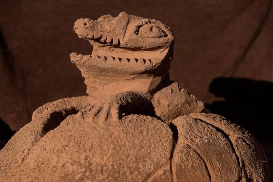 Newborn Croc Sand Sculpture 2 Newborn Crocodile with Egg Sculpture in Mountain Sheep Canyon