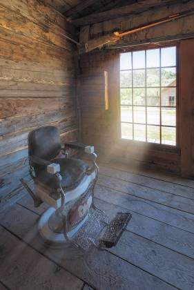 Barber Chair 2 Barber Chair and light beams in Skinner's Saloon in Bannack Ghost Town