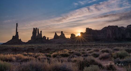 Totem Pole Sunburst Sun rising behind the Totem Pole in Monument Valley