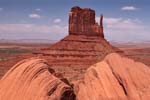 Classic shot of the West Mitten as seen from the Monument Valley parking lot.  The foreground rocks are known as Taylor Rock.