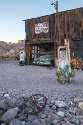 Chevron Gas Station Gas station and gas pump seen in Nelson ghost town, Nevada.