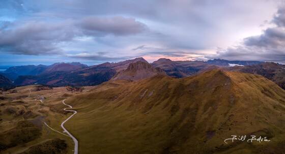 Drone view from Passo Rolle 2 View from Passo Rolle in the Dolomites, Italy.