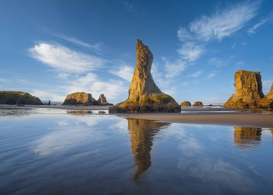 Bandon Beach Reflection Sea stacks reflected at Bandon Beach on the Oregon Coast