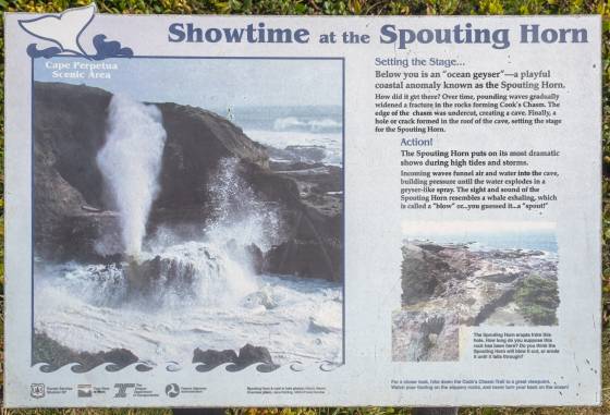 Spouting Horn Sign Spouting Honr sign on the Thor's Well trail on the Oregon Coast