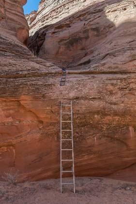 Cardiac East Slot Entrance Extension ladders at entrance to the East slot of Cardiac Canyon in the Navajo Nation.