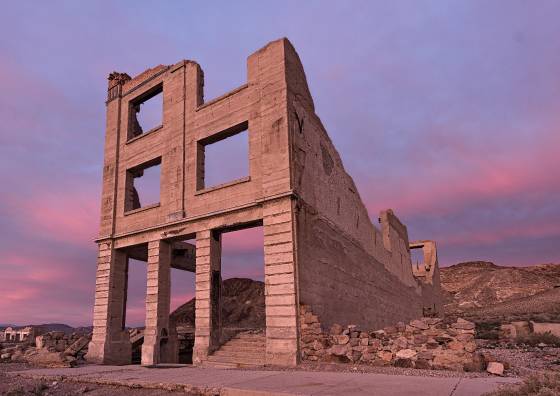 Cook Bank just before sunrise Cook Bank in Rhyolite ghost town, Nevada