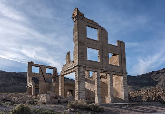 Cook Bank late light Cook Bank in Rhyolite ghost town, Nevada