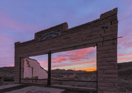 General Store at dawn HD&LD Porter Store in Rhyolite ghost town, Nevada