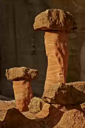 East of Toadstool Hoodoo Red and white striped hoodoos found just east of Toadstool Hoodoo