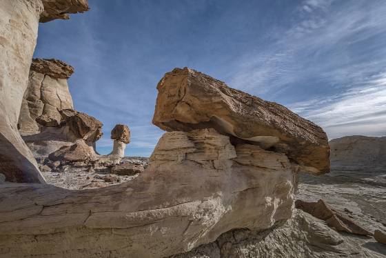 Curved Hoodoo 2 Hoodoos made from Entrada Sandstone with Dakota Caprocks in the Upper Rimrocks of the Grand Staircase