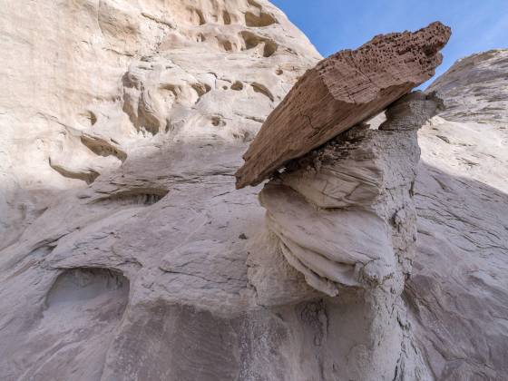 Hoodoo and Potholes Hoodoos made from Entrada Sandstone with Dakota Caprocks in the Upper Rimrocks of the Grand Staircase