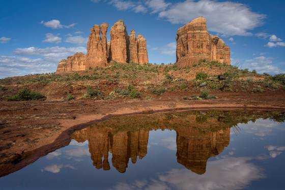 Cathedral Rock early morning reflection Cathedral Rock reflected in a water pool in Sedona, Arizona