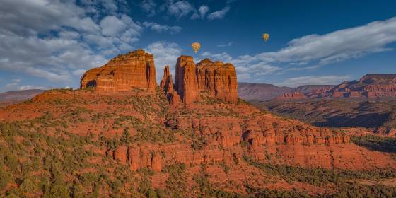 Floating over Cathedral Panorama Hot Air Balloons over Cathedral Rock in Sedona, Arizona