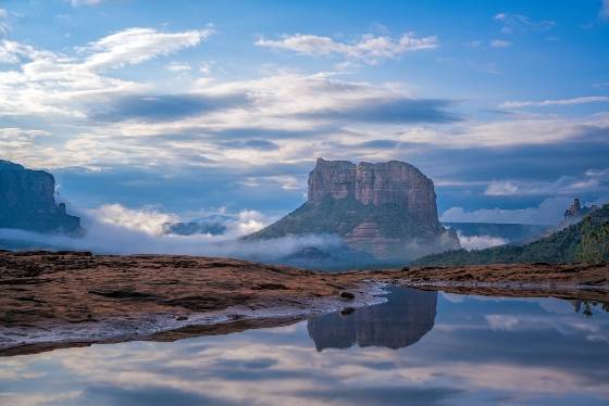 Courthouse Butte Reflection Courthouse Butte reflected in water pool in Sedona, Arizona