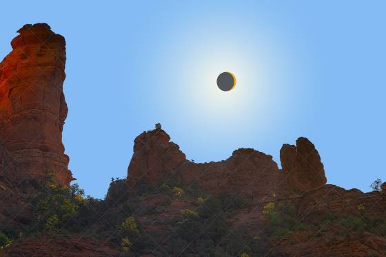 Snoopy and the Eclipse Snoopy Rock in Sedona including the 2023 Annular solar eclipse at its maximum.