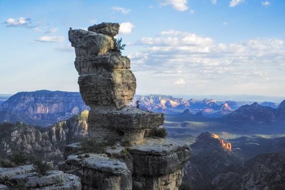 Jenga Rock at Sunset 5 Jenga Rock, aka Edge of the World Scenic Rock, overlooking Sedona, Arizona at sunset.