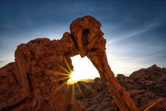 Elephant Arch at Sunrise Elephant Arch in Valley of Fire State Park, Nevada