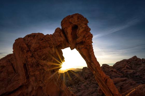 Elephant Arch at Sunrise Elephant Arch in Valley of Fire State Park, Nevada