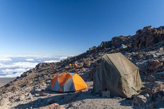 Last Camp Tents setuop at the last camp on the way to Mount Kilimanjaro.