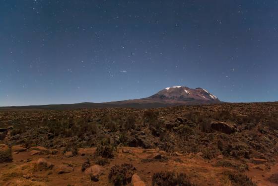 Stars over Kilimanjaro Mount Kilimanjaro on a clear night.