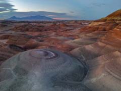 Drone shot of the New Bentonite Hills near the Mars Desert Research Statsion