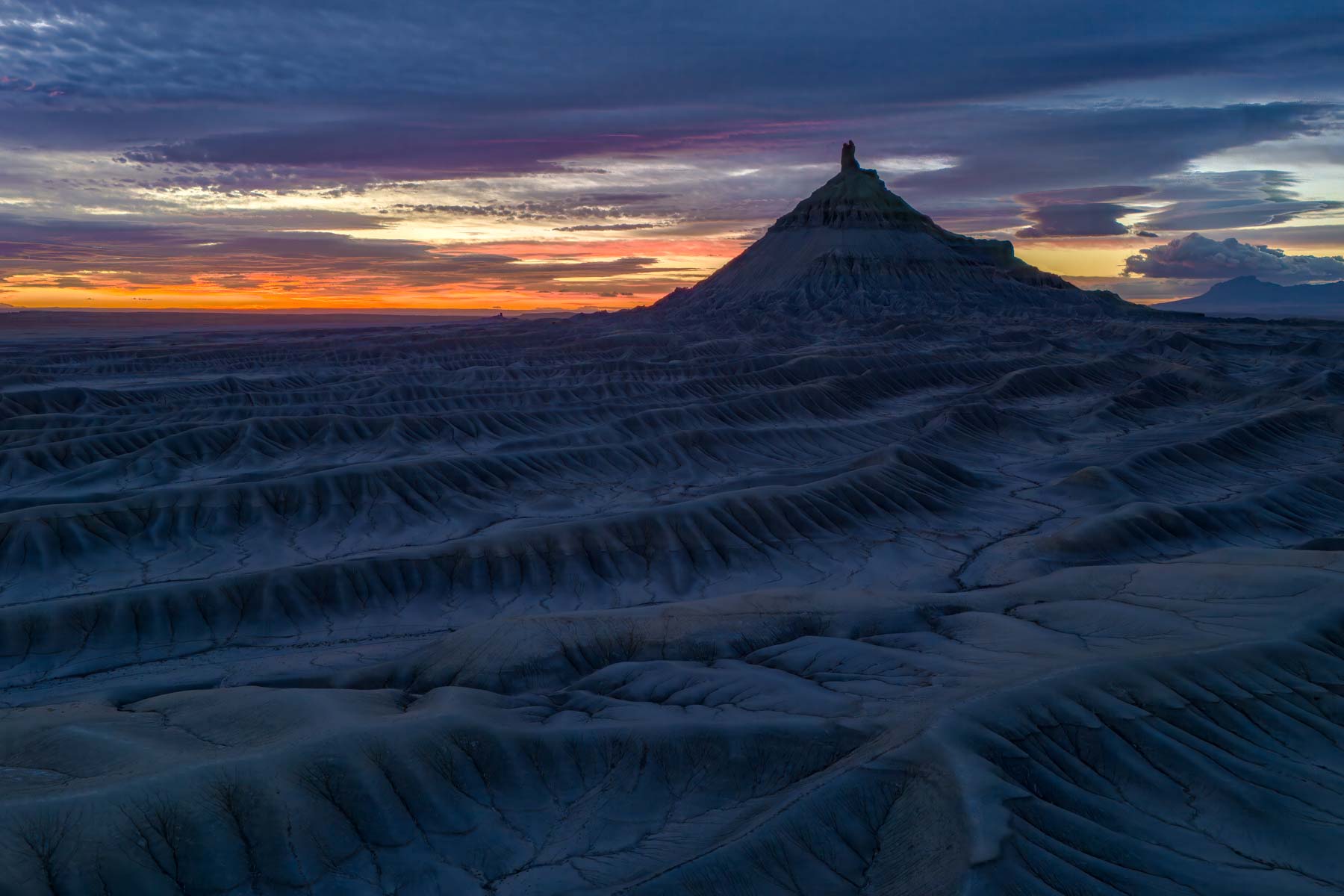 Drone shot of Factory Butte taken from West Factory Butte Road, Hanksville, Utah. 