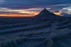 Drone shot of Factory Butte near Hanksville, Utah