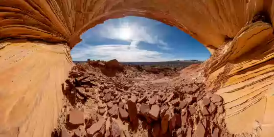 Yellow Stripe Alcove Shallow alcove seen on Steamboat Rock in Grand Staircase Escalante National Monument.