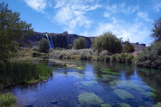 Lemmon Falls from the Bridge 1 Lemmon Falls viewed form the bridge to Ritter Island in Thousand Springs State Park, Idaho