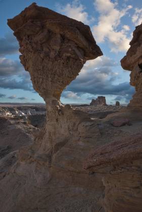 Twisted Hoodoo and Chimney Rock Last light on the Upper White Rocks