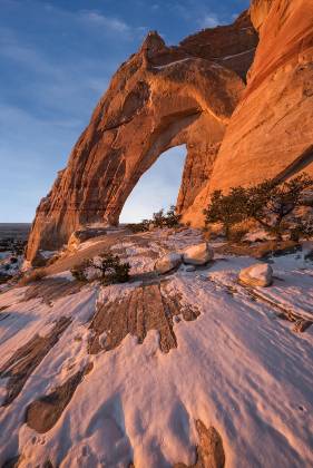 Snow White Arch Patchy snow at White Mesa Arch in the Navajo Nation, Arizona